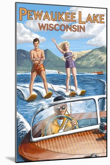 Water Skiers - Pewaukee Lake, Wisconsin-Lantern Press-Mounted Art Print