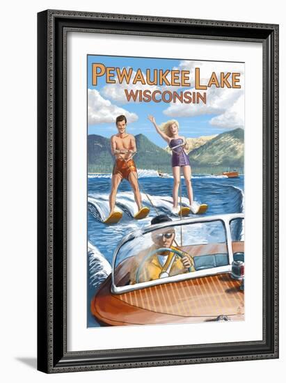 Water Skiers - Pewaukee Lake, Wisconsin-Lantern Press-Framed Art Print