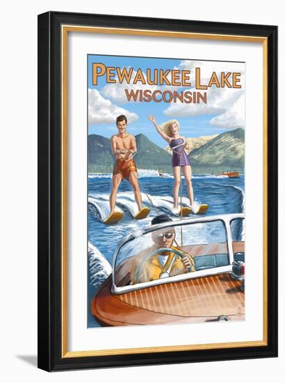 Water Skiers - Pewaukee Lake, Wisconsin-Lantern Press-Framed Art Print