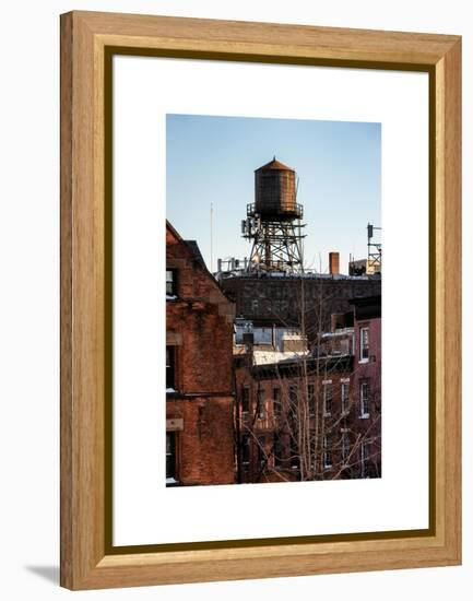 Water Tank on the Roof of Buildings in Manhattan in Winter-Philippe Hugonnard-Framed Stretched Canvas