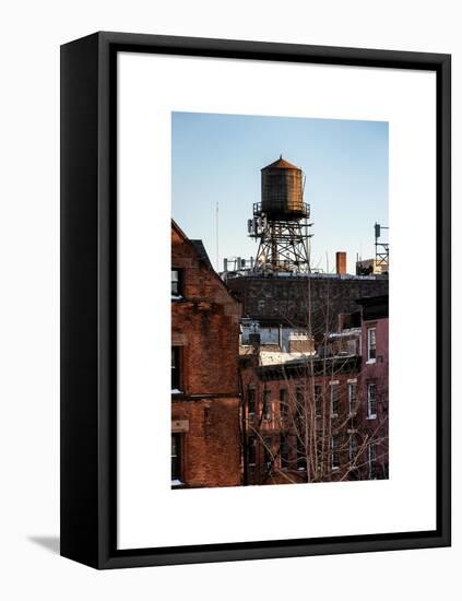 Water Tank on the Roof of Buildings in Manhattan in Winter-Philippe Hugonnard-Framed Stretched Canvas