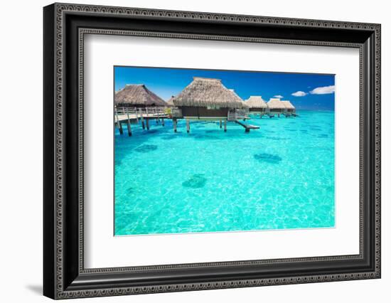 Water Villas in the Ocean with Steps into Turquoise Lagoon-Martin Valigursky-Framed Photographic Print