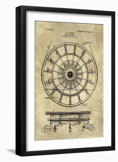Water Wheel Blueprint Industrial Farmhouse-Tina Lavoie-Framed Giclee Print