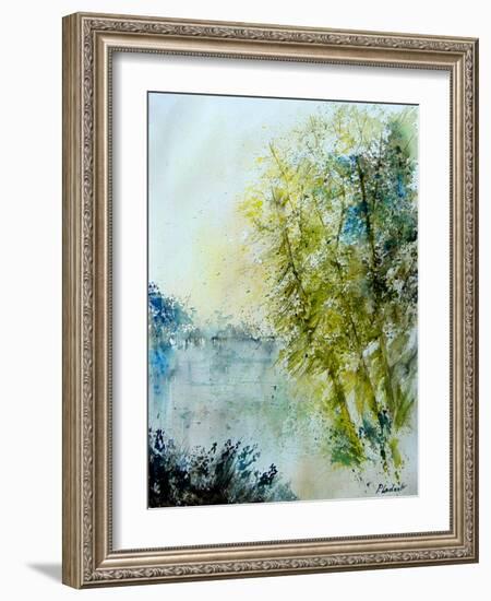 Watercolor 5575 Pond landscape-Pol Ledent-Framed Art Print