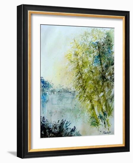 Watercolor 5575 Pond landscape-Pol Ledent-Framed Art Print