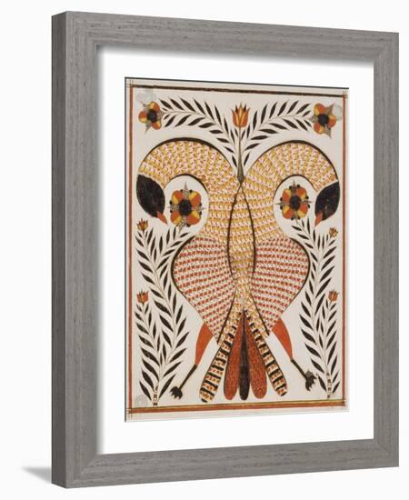 Watercolor and Ink Decorated Drawing of Intertwined Parrots-Rudolph Landes-Framed Giclee Print