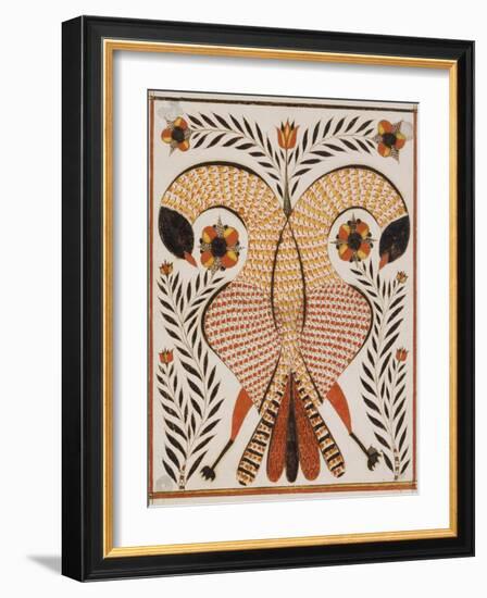 Watercolor and Ink Decorated Drawing of Intertwined Parrots-Rudolph Landes-Framed Giclee Print