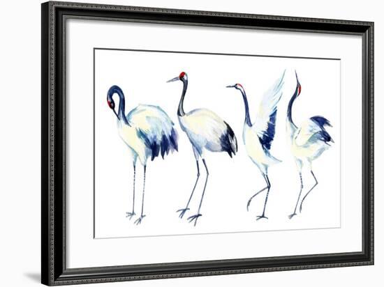 Watercolor Asian Crane Bird Set-tanycya-Framed Art Print