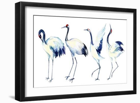 Watercolor Asian Crane Bird Set-tanycya-Framed Art Print