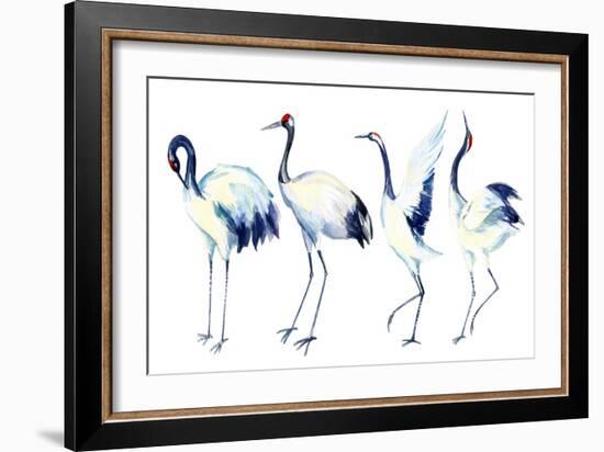 Watercolor Asian Crane Bird Set-tanycya-Framed Art Print