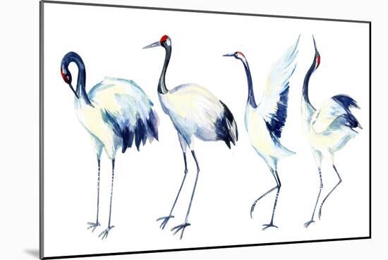 Watercolor Asian Crane Bird Set-tanycya-Mounted Art Print