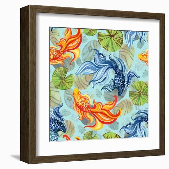 Watercolor Asian Goldfishes-tanycya-Framed Art Print