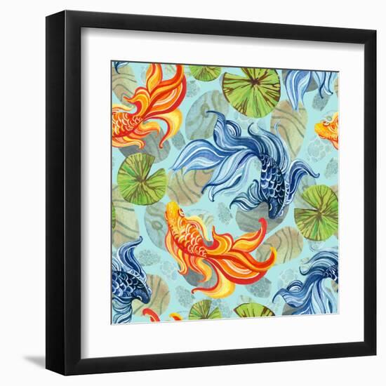 Watercolor Asian Goldfishes-tanycya-Framed Art Print