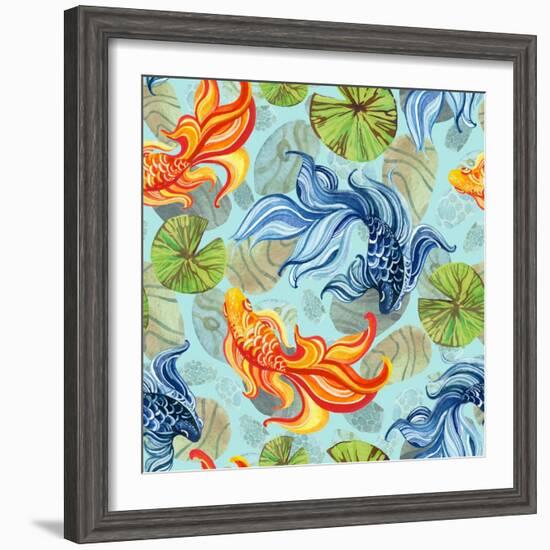 Watercolor Asian Goldfishes-tanycya-Framed Premium Giclee Print