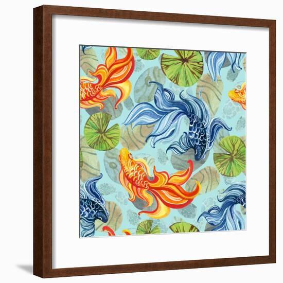 Watercolor Asian Goldfishes-tanycya-Framed Premium Giclee Print