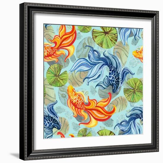 Watercolor Asian Goldfishes-tanycya-Framed Premium Giclee Print