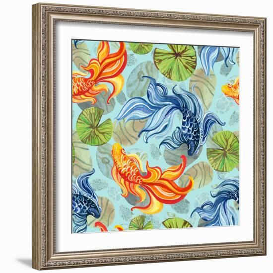 Watercolor Asian Goldfishes-tanycya-Framed Art Print