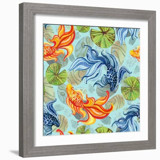 Watercolor Asian Goldfishes-tanycya-Framed Art Print