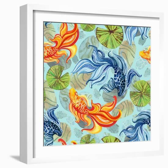 Watercolor Asian Goldfishes-tanycya-Framed Art Print