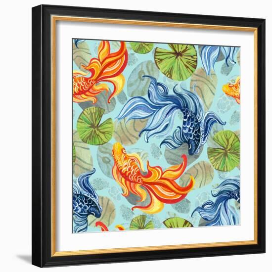 Watercolor Asian Goldfishes-tanycya-Framed Art Print