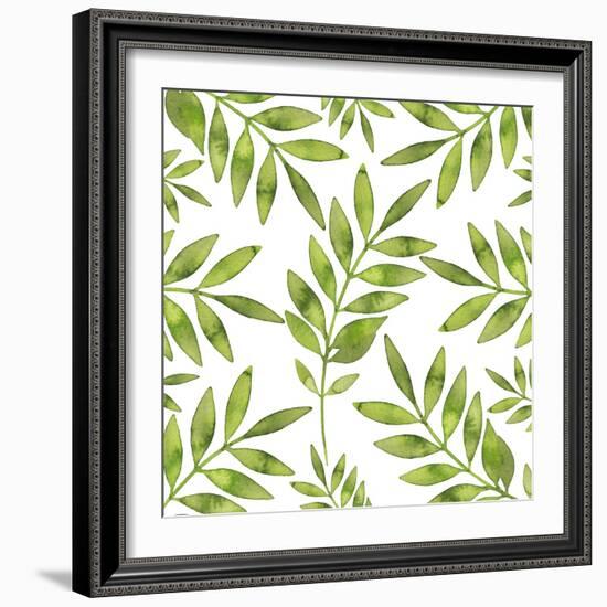 Watercolor Background with Green Fern Branch-Maria Mirnaya-Framed Art Print