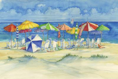 Beach Original Watercolor Painting Set Figures at the Ocean Front Watercolor Wall Art Beach Goers Mini Watercolor and Ink Drawing