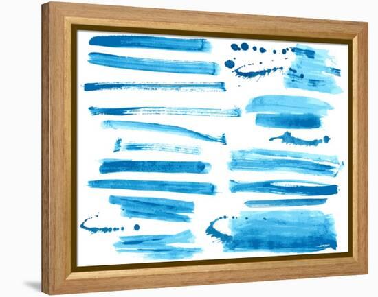 Watercolor Blue / Ink Brush Strokes Collection-Danussa-Framed Stretched Canvas