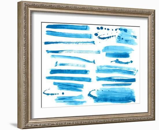 Watercolor Blue / Ink Brush Strokes Collection-Danussa-Framed Art Print