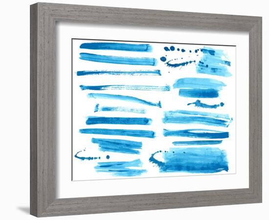 Watercolor Blue / Ink Brush Strokes Collection-Danussa-Framed Art Print