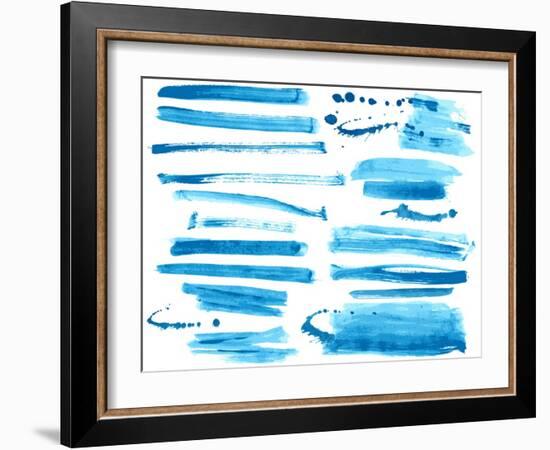 Watercolor Blue / Ink Brush Strokes Collection-Danussa-Framed Art Print