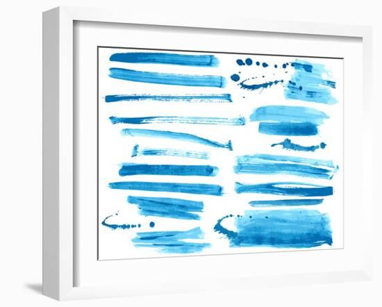 Watercolor Blue / Ink Brush Strokes Collection-Danussa-Framed Art Print