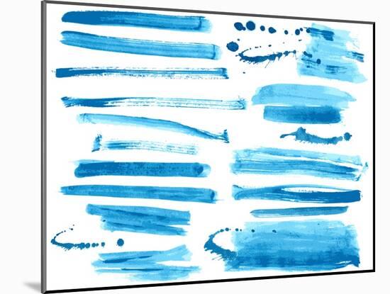 Watercolor Blue / Ink Brush Strokes Collection-Danussa-Mounted Art Print