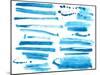 Watercolor Blue / Ink Brush Strokes Collection-Danussa-Mounted Art Print