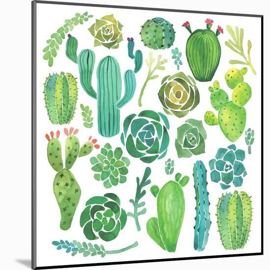 Watercolor Cactus and Succulent Set-Nadydy-Mounted Art Print