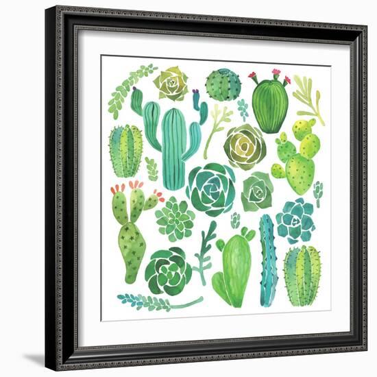 Watercolor Cactus and Succulent Set-Nadydy-Framed Art Print