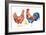 Watercolor Chicken Family - Hen Rooster Chicken. Hand Painted Illustration-tanycya-Framed Art Print