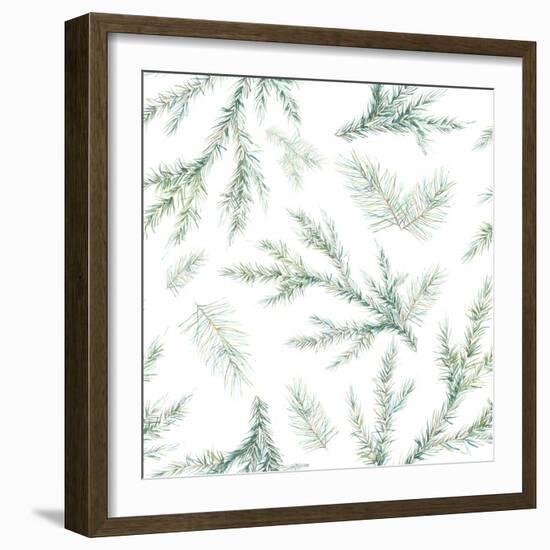 Watercolor Christmas Tree Branches Seamless Pattern. Hand Painted Texture with Fir-Needle Natural E-Eisfrei-Framed Art Print