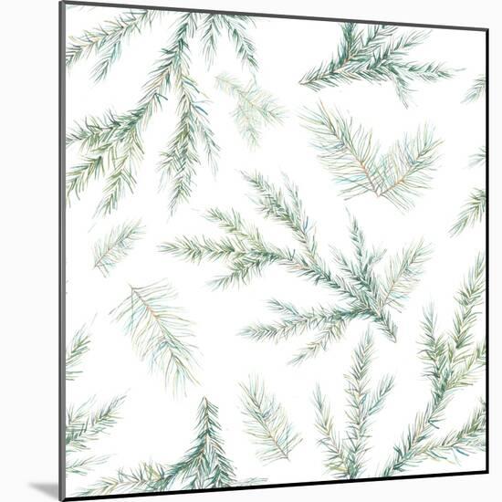 Watercolor Christmas Tree Branches Seamless Pattern. Hand Painted Texture with Fir-Needle Natural E-Eisfrei-Mounted Art Print