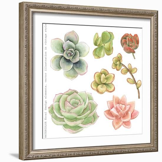 Watercolor Collection of Succulents for Your Design, Hand-Drawn Illustration.-Nikiparonak-Framed Art Print