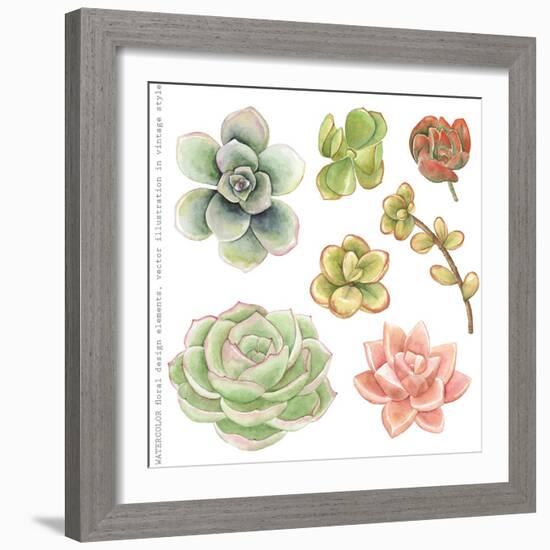 Watercolor Collection of Succulents for Your Design, Hand-Drawn Illustration.-Nikiparonak-Framed Art Print