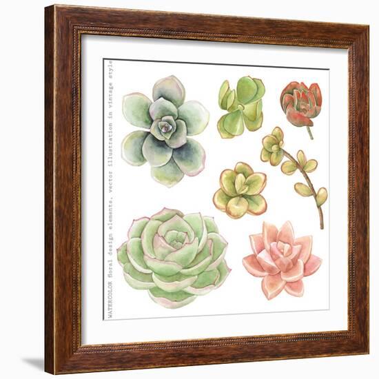 Watercolor Collection of Succulents for Your Design, Hand-Drawn Illustration.-Nikiparonak-Framed Art Print