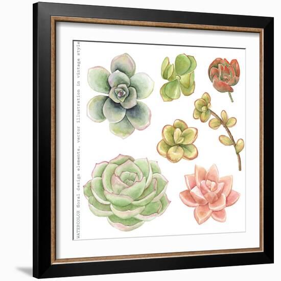 Watercolor Collection of Succulents for Your Design, Hand-Drawn Illustration.-Nikiparonak-Framed Art Print