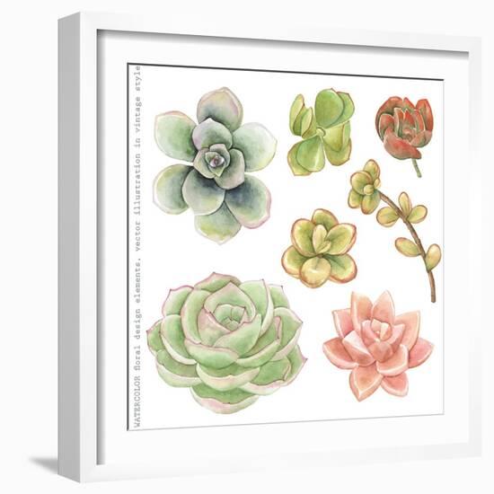 Watercolor Collection of Succulents for Your Design, Hand-Drawn Illustration.-Nikiparonak-Framed Art Print