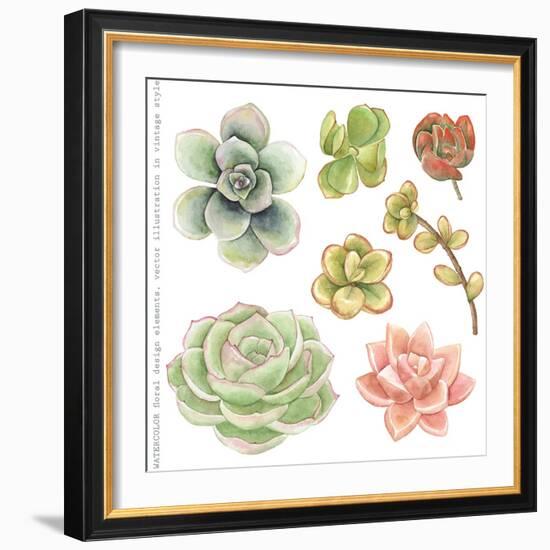 Watercolor Collection of Succulents for Your Design, Hand-Drawn Illustration.-Nikiparonak-Framed Art Print