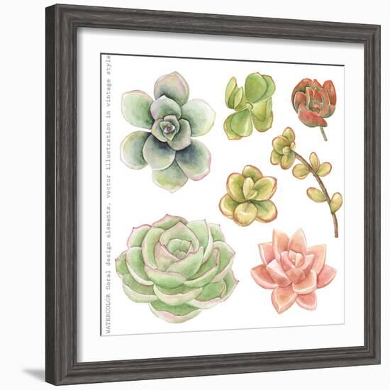 Watercolor Collection of Succulents for Your Design, Hand-Drawn Illustration.-Nikiparonak-Framed Premium Giclee Print