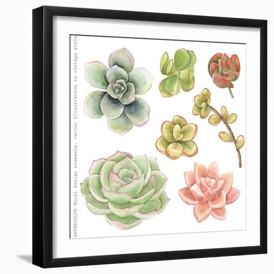 Watercolor Collection of Succulents for Your Design, Hand-Drawn Illustration.-Nikiparonak-Framed Premium Giclee Print