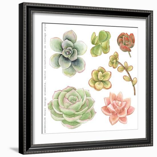 Watercolor Collection of Succulents for Your Design, Hand-Drawn Illustration.-Nikiparonak-Framed Premium Giclee Print