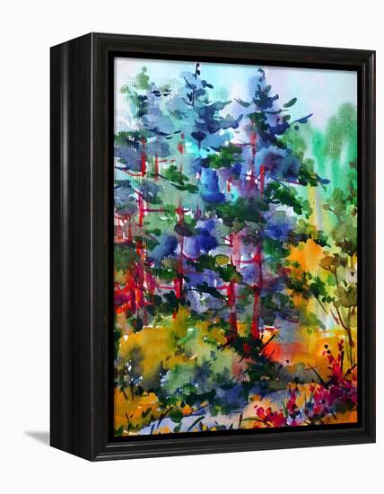 Watercolor Colorful Bright Textured Abstract Background Handmade . Mediterranean Landscape . Painti-null-Framed Stretched Canvas