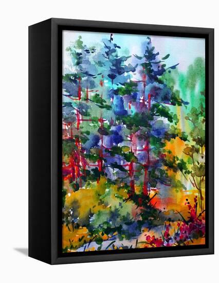 Watercolor Colorful Bright Textured Abstract Background Handmade . Mediterranean Landscape . Painti-null-Framed Stretched Canvas