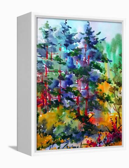 Watercolor Colorful Bright Textured Abstract Background Handmade . Mediterranean Landscape . Painti-null-Framed Stretched Canvas